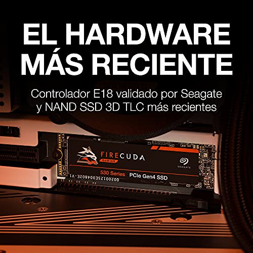 Seagate FireCuda 530 NVMe SSD, 4 TB, SSD interno, M.2 PCIe Gen4 ×4 NVMe 1.4, 7300 MB/s, 3D TLC NAND, 5100 TBW, 1,8 M horas MTBF, para PS5/PC, 3 años de servicios Rescue (ZP4000GM3A013)