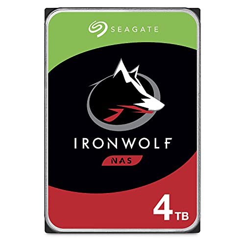 Seagate IronWolf, 4 TB, NAS, Disco duro interno, HDD, CMR 3,5" SATA 6 GB/s, 5900 RPM, caché de 64 MB para almacenamiento conectado a red RAID, 3 años de Rescue, Paquete Abre-fácil (ST4000VNZ08)