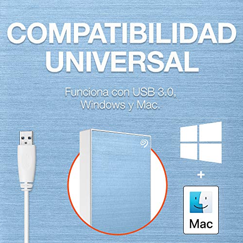 Seagate One Touch, 4 TB, Unidad Disco Duro Externa, Celeste, USB 3.0, PC, Mac, Ordenador, 1 año MylioCreate, 4 meses Plan Adobe Creative Cloud Photography, 2 años de servicios Rescue (STKC4000402)