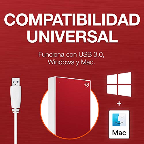 Seagate One Touch, 4 TB, Unidad Disco Duro Externa, Roja, USB 3.0, PC, Mac, Ordenador, 1 año MylioCreate, 4 meses Plan Adobe Creative Cloud Photography, 2 años de servicios Rescue (STKC4000403)