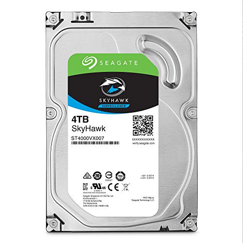 Seagate SkyHawk, 4 TB, Disco Duro Interno De Vigilancia, HDD 3.5" SATA 6 Gb/s, caché 64 MB, DVR, sistema de cámaras de seguridad NVR y 3 años de servicios Rescue (ST4000VX007)