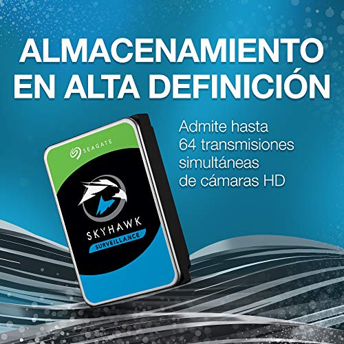 Seagate SkyHawk, 4 TB, Disco Duro Interno De Vigilancia, HDD 3.5" SATA 6 Gb/s, caché 64 MB, DVR, sistema de cámaras de seguridad NVR y 3 años de servicios Rescue (ST4000VX007)
