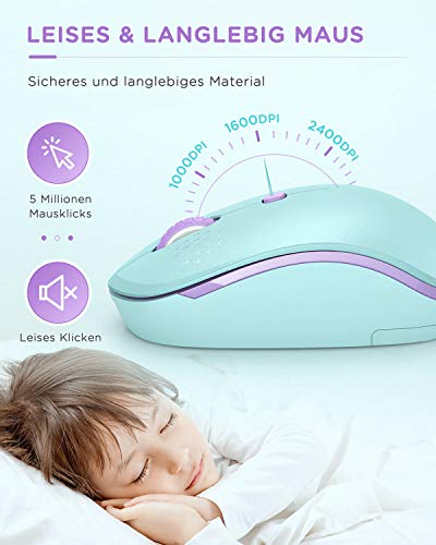 Seenda Ratón Bluetooth recargable (Dual Bluetooth 4.0 + 2,4 GHz) Ratón inalámbrico silencioso ergonómico, multidispositivo para ordenador portátil, PC, TV [verde menta -Ratón inalámbrico-verde menta]