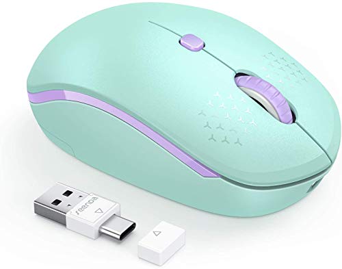 Seenda Ratón Bluetooth recargable (Dual Bluetooth 4.0 + 2,4 GHz) Ratón inalámbrico silencioso ergonómico, multidispositivo para ordenador portátil, PC, TV [verde menta -Ratón inalámbrico-verde menta]