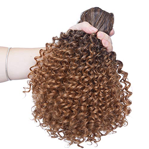 SEGO Moño Postizo Rizado Afro Puff Pelo Sintético Se Ve Natural [Negro Natural/Castaño Café] Coleta Postiza Corta para Mujer Extensiones de Cabello Clip Pelucas (130g)