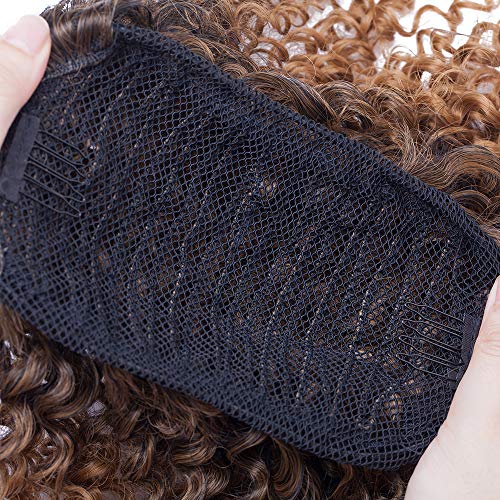 SEGO Moño Postizo Rizado Afro Puff Pelo Sintético Se Ve Natural [Negro Natural/Castaño Café] Coleta Postiza Corta para Mujer Extensiones de Cabello Clip Pelucas (130g)