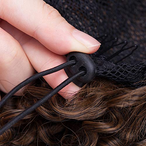 SEGO Moño Postizo Rizado Afro Puff Pelo Sintético Se Ve Natural [Negro Natural/Castaño Café] Coleta Postiza Corta para Mujer Extensiones de Cabello Clip Pelucas (130g)