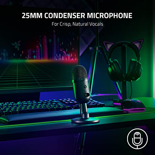 Seiren V2 X - Micrófono de condensador (Micrófono para Streaming, Compacto con amortiguador, patrón de grabación supercardioide, sin latencia, botón de silencio)