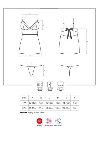 Selente Love & Fun - Juego de Ropa de Noche para Mujer, 3 Piezas, de Negligee/Babydoll, Tanga y Venda de satén, Copas Negras con Aros de 2 S-M