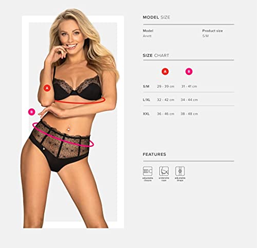 Selente Love & Fun - Juego de ropa interior seductora de 3 piezas para mujer, con sujetador, braguita y venda para ojos de satén, fabricado en la UE Black Floral Encaje XXL