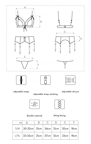 Selente Love & Fun - Juego de ropa interior seductora de 4 a 5 piezas, sujetador, liguero, parcialmente con liguero, tanga y venda de satén para los ojos, fabricado en la UE, negro-pink, S-M