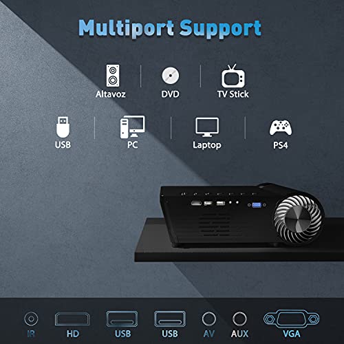 Selvim Proyector WiFi Bluetooth, 6000 Lúmenes Mini Proyector Portátil para Móvil Soporta 1080P, 60000 Horas LED, Compatible con PS5 PS4 TV Stick HDMI VGA USB AV para Cine en Casa Películas