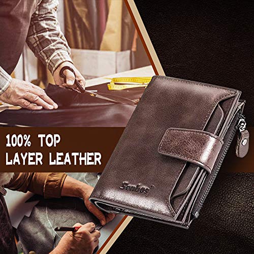 Senbos Carteras Hombre, Carteras Piel Vertical RFID Bloqueo con 18 Ranuras para Tarjetas 1 Bolsillo para Monedas e Soporte para Tarjetas de Identificación, Regalo para Hombre de Navidad, Cumpleaños