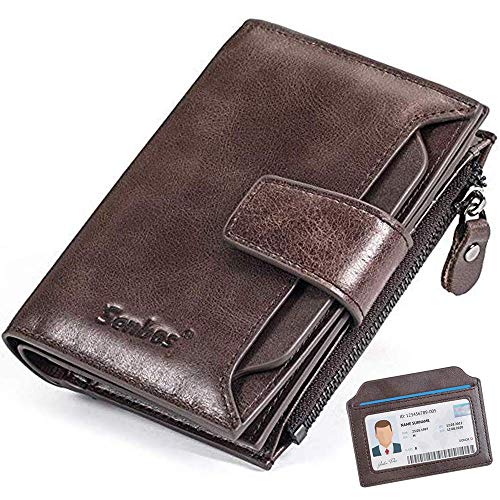 Senbos Carteras Hombre, Carteras Piel Vertical RFID Bloqueo con 18 Ranuras para Tarjetas 1 Bolsillo para Monedas e Soporte para Tarjetas de Identificación, Regalo para Hombre de Navidad, Cumpleaños