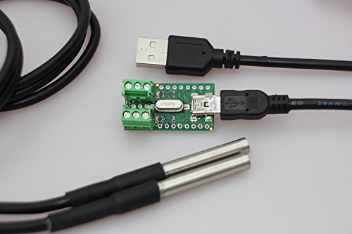 Sensor de Temperatura Interface para DS18B20 + 2 x Sensores de Temperatura DS18B20 impermeables con cable de 1 m, casquillo de acero inoxidable y cable USB