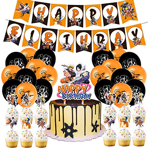 Set de decoración de Fiesta,JPYH Juego De Fiesta TemáTica De Naruto Anime JaponéS Feliz CumpleañOs Banner Globo Tarjeta De Pastel Fiesta Combinada