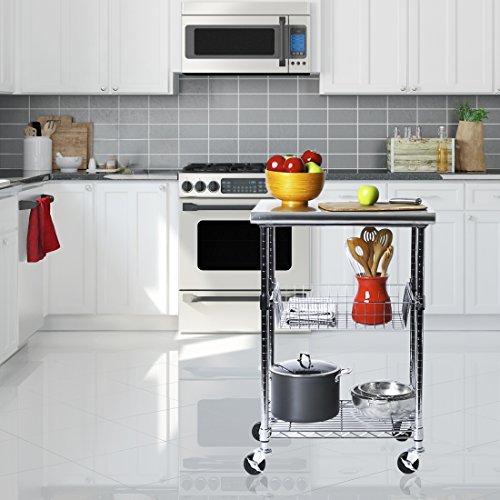 Seville Classics Profesional Cuchillo de Chef de Metal Cromado Mesa de Acero Inoxidable en la Parte Superior, 61 x 51 x 91 cm, Plateado