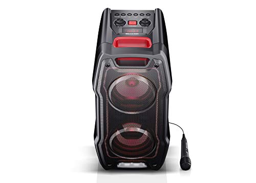 SHARP PS-929 Party Speaker Boombox con función Karaoke, microfono Incluido, TWS, Bluetooth 2 Puertos USB, 2 Puertos 6.3 mm, Luces Multicolor más luz estroboscópica, 180W de Potencia y bateria Integra