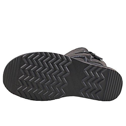 Shenduo Zapatos Invierno - Botas de Nieve de cuero con botón forradas planas clásicas para Mujer DA5803 Gris 38