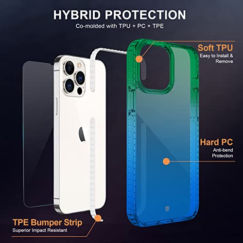 SHIELDON Funda Compatible con iPhone 13 Pro MAX 5G, Carcasa Trasparente con [Duro PC+Suave TPU] [Protector de Pantalla de Vidrio Templado], Funda Degradado para iPhone 13 Pro MAX 6.7", Verde y Azul