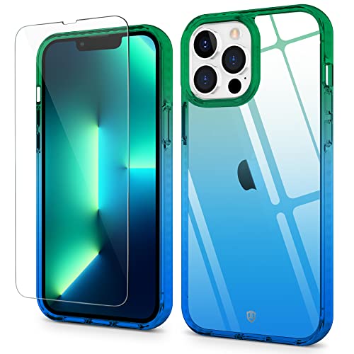 SHIELDON Funda Compatible con iPhone 13 Pro MAX 5G, Carcasa Trasparente con [Duro PC+Suave TPU] [Protector de Pantalla de Vidrio Templado], Funda Degradado para iPhone 13 Pro MAX 6.7", Verde y Azul