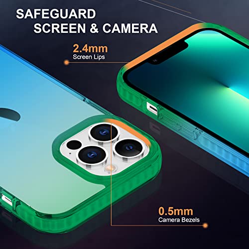 SHIELDON Funda Compatible con iPhone 13 Pro MAX 5G, Carcasa Trasparente con [Duro PC+Suave TPU] [Protector de Pantalla de Vidrio Templado], Funda Degradado para iPhone 13 Pro MAX 6.7", Verde y Azul