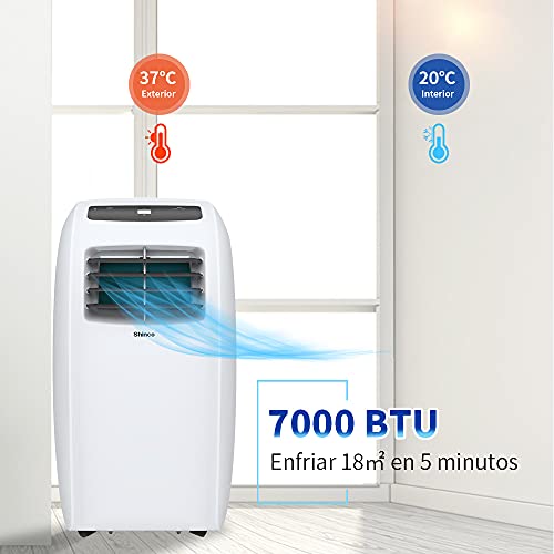 SHINCO 7000BTU Aire Acondicionado Portátil, 2,1kW, Función 3 en 1 con Tubo de Escape, Refrigeración, Deshumidificación y Ventilación, Eco R290