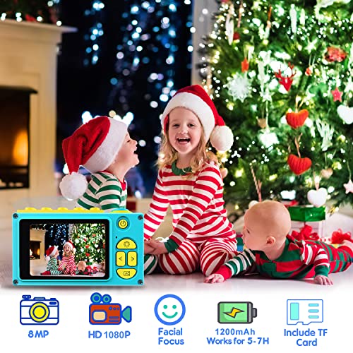ShinePick Impermeable Cámara Fotos Niños, Zoom Digital de 4X / 8MP / 32GB Tarjeta / 1080P HD / 2" TFT LCD de la Pantalla Camara Fotos Infantil Regalos Navidad (Azul)