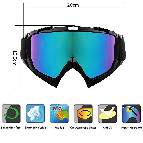 shirylzee Gafas de Moto UV Protección Gafas Ajustable Antifaz a prueba de viento para Viento Motocross Ciclismo esquí (lente colorida)