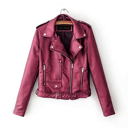 SHOBDW LiquidacióN Ventas Mujeres SeñOras Retro SóLido Remache Cremallera Chaqueta De Bombardero Fresco Ocasional De Manga Larga OtoñO Abrigo De Invierno Outwear (M, W-Rojo)