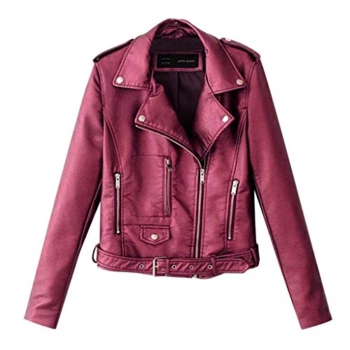 SHOBDW LiquidacióN Ventas Mujeres SeñOras Retro SóLido Remache Cremallera Chaqueta De Bombardero Fresco Ocasional De Manga Larga OtoñO Abrigo De Invierno Outwear (M, W-Rojo)