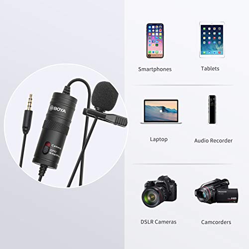 SHOOT BOYA - BY-M1 - Micrófono de condensador Lavalier, de 3,5 mm, con parabrisas AriMic, para smartphones, videocámaras y grabadora DSLR Único