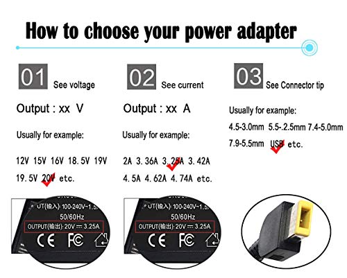 SiKER 65W Laptop AC Adapter Charger para Lenovo IdeaPad Yoga 2 11 11s 13 2 Pro13 13-2191 2191-2XU 2191-33U 59370520 59370528 De Nuestra Amplia Variedad en línea; Flex 2 15 15D 14 10 G40 G50 0B47455