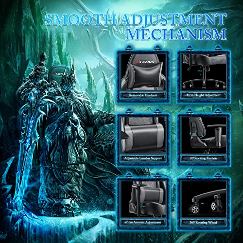 Silla Gaming, mfavour Sillas Gamer Transpirable Sillas para Gaming Ergonómica con Reposacabezas y Almohada Lumbar, Silla de Juego con Reposabrazos Ajustables, Inclinación del Respaldo 165 °, Gris