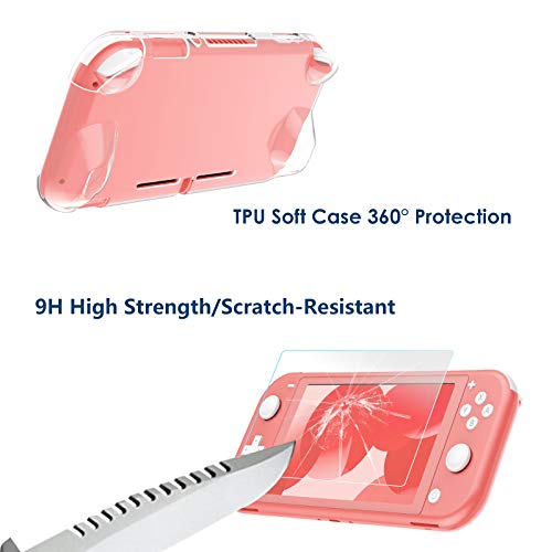 Simpeak 5 en 1 Kits Compatible con Switch Lite, Protector Pantalla Compatible con Switch Lite, Funda Transparente TPU Silicona, Accesorio de Limpieza
