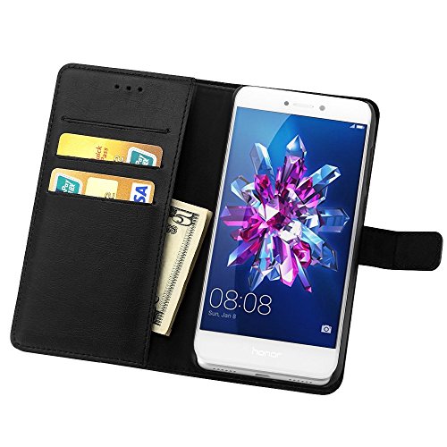 Simpeak Funda Compatible con Huawei P8 Lite 2017, Fundas Cuero (5.2 Pulgadas), Soporte Plegable, Ranuras Compatible con Tarjetas y Billetes, Acceso a Botones, Cierre Magic,Negro