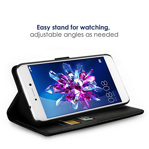 Simpeak Funda Compatible con Huawei P8 Lite 2017, Fundas Cuero (5.2 Pulgadas), Soporte Plegable, Ranuras Compatible con Tarjetas y Billetes, Acceso a Botones, Cierre Magic,Negro