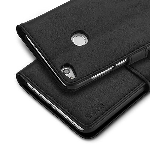 Simpeak Funda Compatible con Huawei P8 Lite 2017, Fundas Cuero (5.2 Pulgadas), Soporte Plegable, Ranuras Compatible con Tarjetas y Billetes, Acceso a Botones, Cierre Magic,Negro