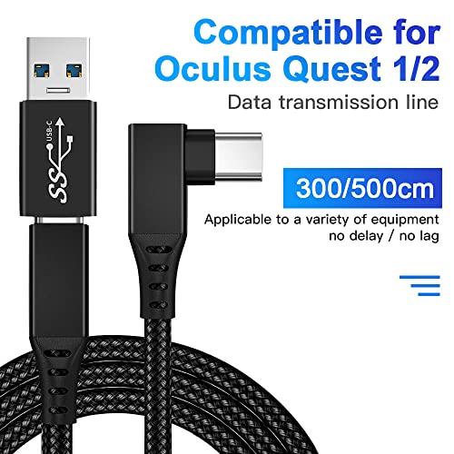 SJZERO Cable de Carga para Oculus Link USB-C Steam VR Tipo C 3.1 Cable de Datos de Codo para Oculus Quest 1/2 Accesorios 5m