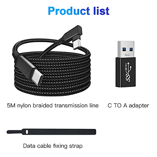 SJZERO Cable de Carga para Oculus Link USB-C Steam VR Tipo C 3.1 Cable de Datos de Codo para Oculus Quest 1/2 Accesorios 5m