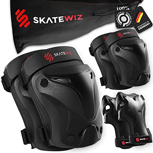 SKATEWIZ Protect-1 - Tamaño M en Negro - Rodillo Freestyle para niños - protección de Skate Infantil - protección de Patines - patín de Mujer Adulto