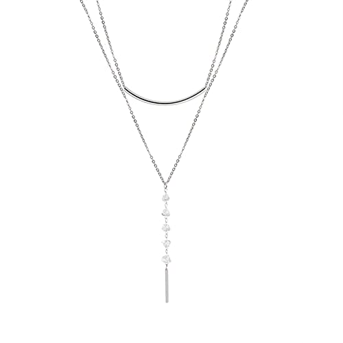 Skyrim moda de acero inoxidable doble cadena collar para mujer collar de cuentas de cristal regalo de San Valentín joyería joyería de moda