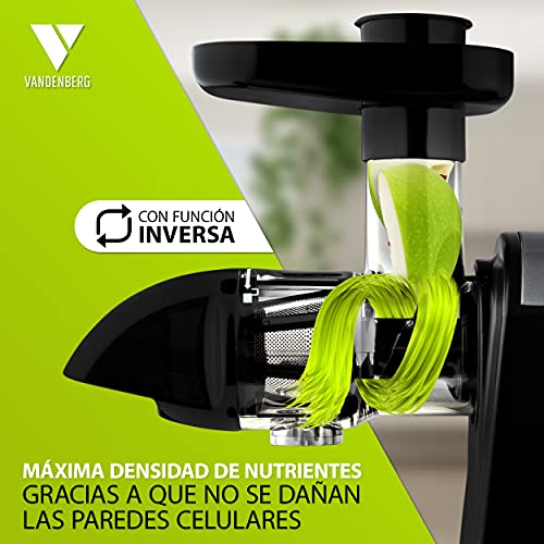 Slow Juicer de Vandenberg: exprimidor silencioso para verduras y frutas [150 W] - Exprimidor eléctrico con función inversa, que conserva las vitaminas - Con cepillo de limpieza
