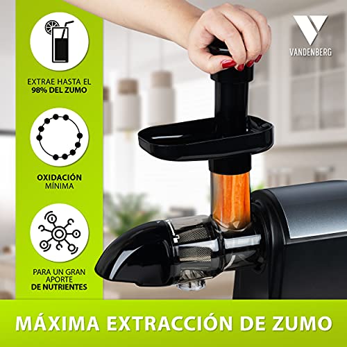 Slow Juicer de Vandenberg: exprimidor silencioso para verduras y frutas [150 W] - Exprimidor eléctrico con función inversa, que conserva las vitaminas - Con cepillo de limpieza