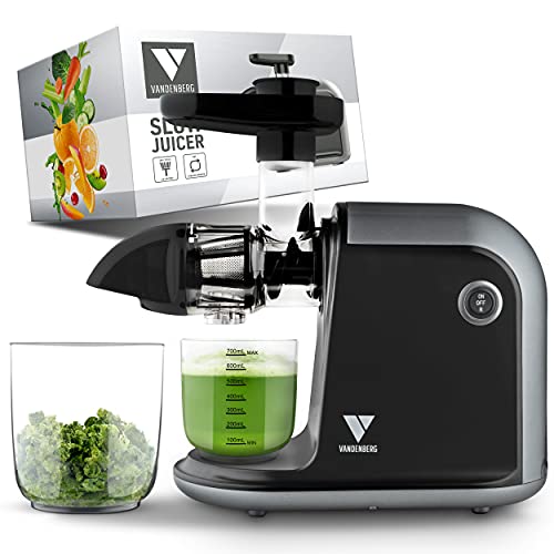 Slow Juicer de Vandenberg: exprimidor silencioso para verduras y frutas [150 W] - Exprimidor eléctrico con función inversa, que conserva las vitaminas - Con cepillo de limpieza