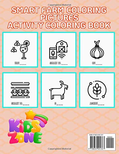 Smart Farm Coloring Pictures: 35 Fun Smartfarm, Fence, Honey, Chat, Windmill, Fence, Goat, Reuse For Boys Age 7 Picture Quiz Words Activity Coloring Book