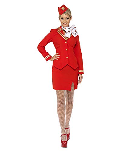 Smiffys Disfraz de azafata del carrito, rojo, con chaqueta, falda, bufanda y gorro, L - EU Tamaño 44-46