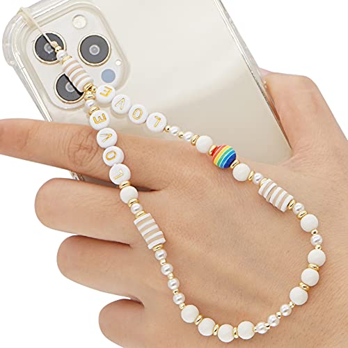 Smiley Face perlas teléfono Charm Strap Mobile Phone Beads Lanyard Diseño Bohemia Cadena de Teléfono Móvil Anti Lost Mobile Phone Chain Wrist Bracelet Phone Charm Strap Cord Lanyard for Women