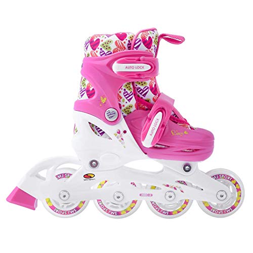 SMJ Hearts - Patines en línea para niña (3 en 1, ajustables, ABEC5, convertibles en patines de hielo (XS (26-29))