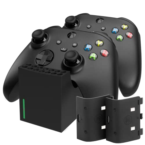 snakebyte Xbox TWIN CHARGE SX - negro - Cargador para mandos de la Serie X, Cargador para mandos inalámbricos, 2 baterías recargables de 800mAh, indicador LED de estado de carga, diseño de la Serie X